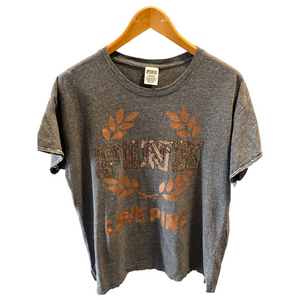 PINK Victoria's Secret Gray Logo Tee with Metallic Copper Sequins Size L Casual